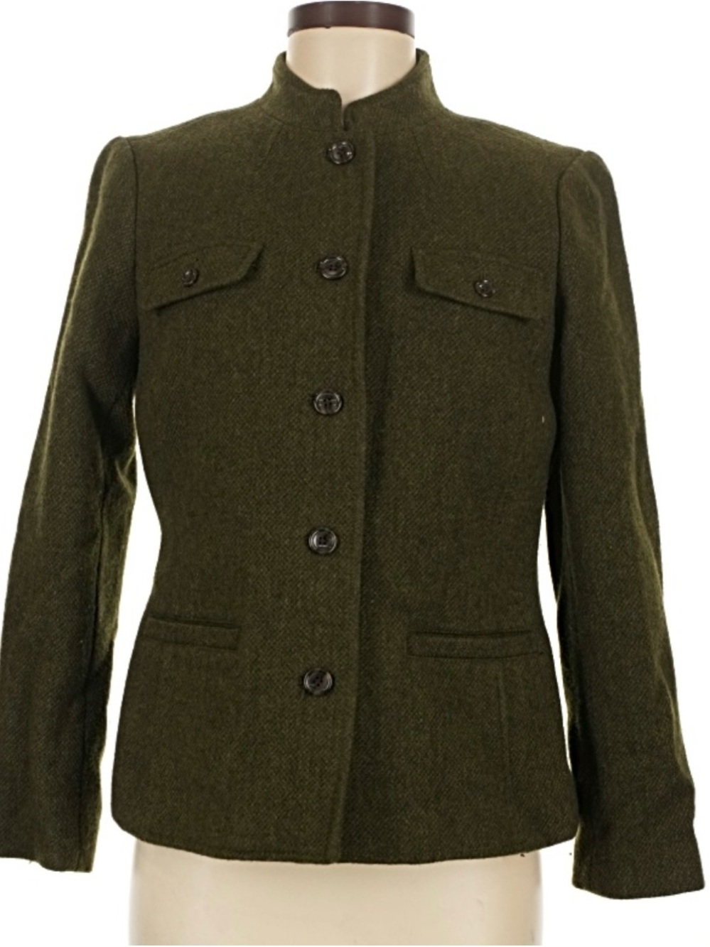 Talbots Olive Green Wool Stand-Collar Button Jacket